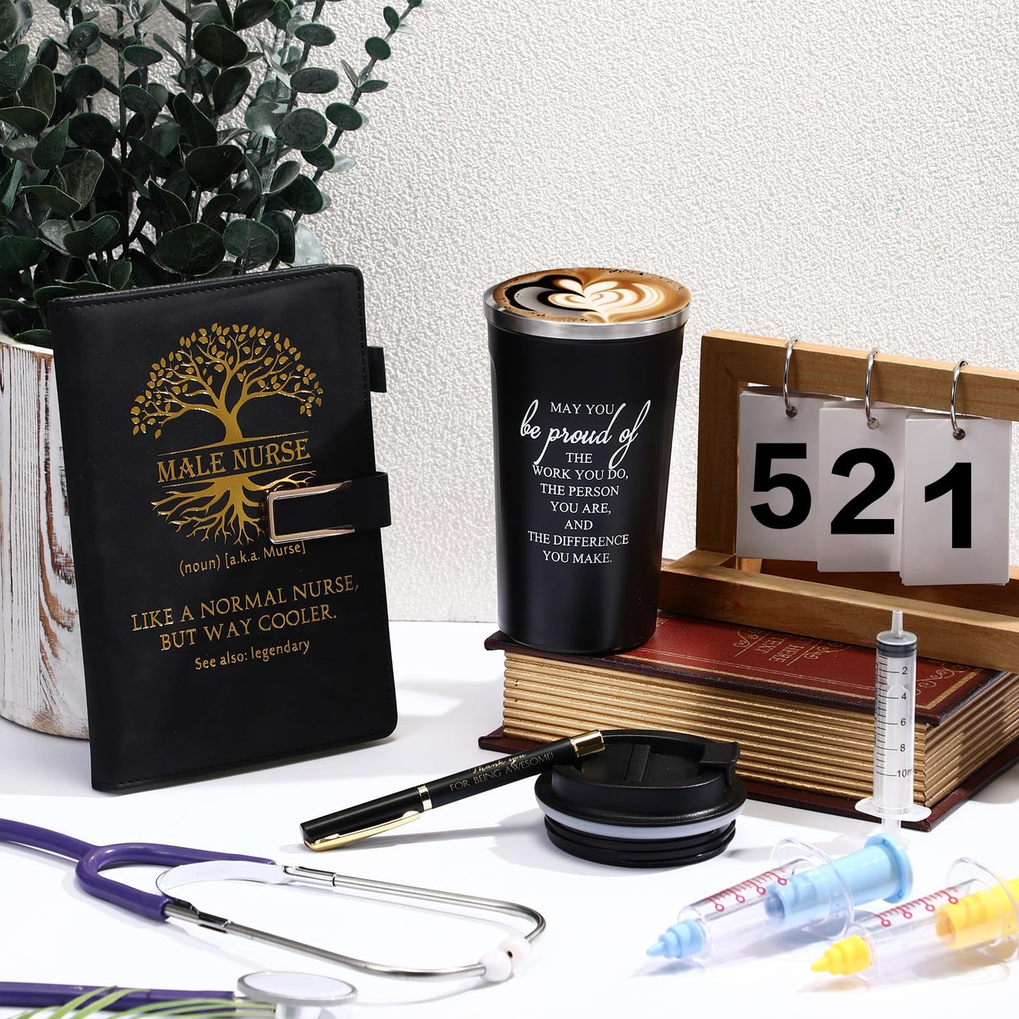 Pickmesh 3 Pcs Male Nurses Gifts Set 2026 CNA Week Gifts 17 oz Coffee Tumbler A5 Leather Journal with Ballpoint Pen Nurse Graduation Gift for Men Nursing (Black)