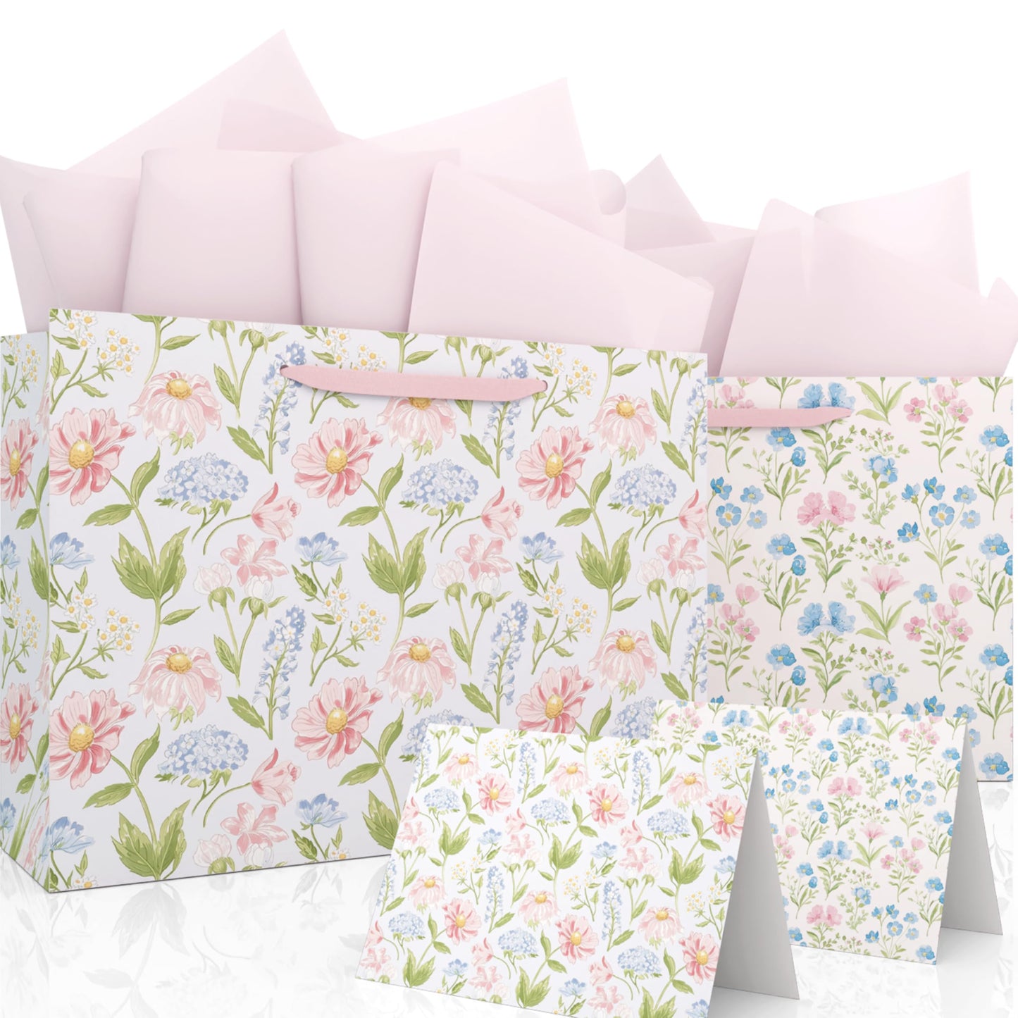 slapaflife Gift Bags Set of 2,Large 13" Gift Bag with Tissue Paper,Floral Gift bag Includes Matching Tissue Paper,Card and Envelope,Perfect For Presents of Any Special Occasion