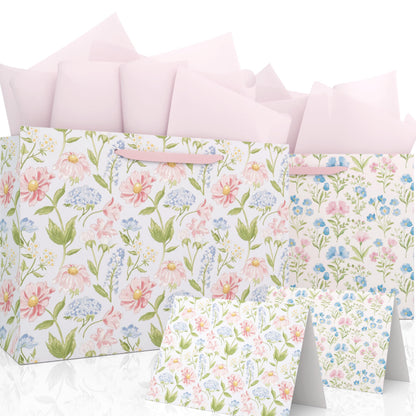 slapaflife Gift Bags Set of 2,Large 13" Gift Bag with Tissue Paper,Floral Gift bag Includes Matching Tissue Paper,Card and Envelope,Perfect For Presents of Any Special Occasion