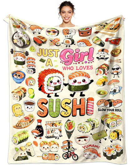 Sushi Blanket Gifts Soft Flannel Sushi Loves Throw Blanket Cute Food Themed Bedding Dceor for Women Girls Kids Adults 50"x40"