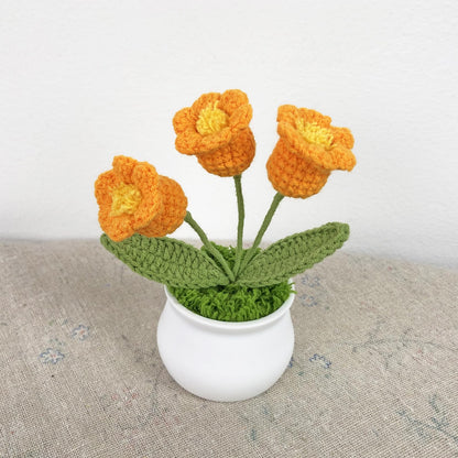Joekaran Crochet Flowers Cute Little Flower, Farmhouse Fall Decor, Autumn Gifts for Women and Home, Thanksgiving, Halloween, Christmas, Office Desk Decoration (Orange Lily of the Valley)