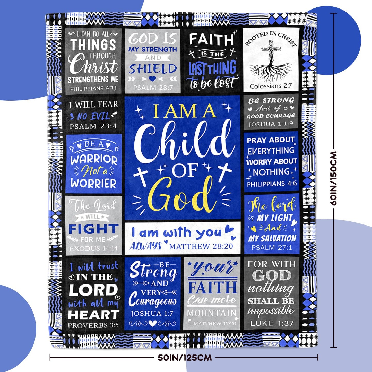 Christian Gifts for Men - Baptism Gifts for Boys & Men - Bible Verse Christian Blanket - Inspirational Birthday Religious Catholic Spiritual & Confirmation Gift for Teen Boys - Baptism Blanket 50"x60"