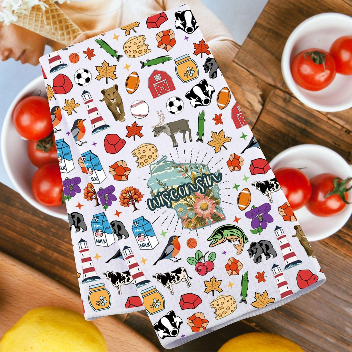 JNIAP Wisconsin Kitchen Towel Wisconsin Souvenirs and Gifts State of Wisconsin Gifts Wisconsin Dish Towel (Wisconsin kt)