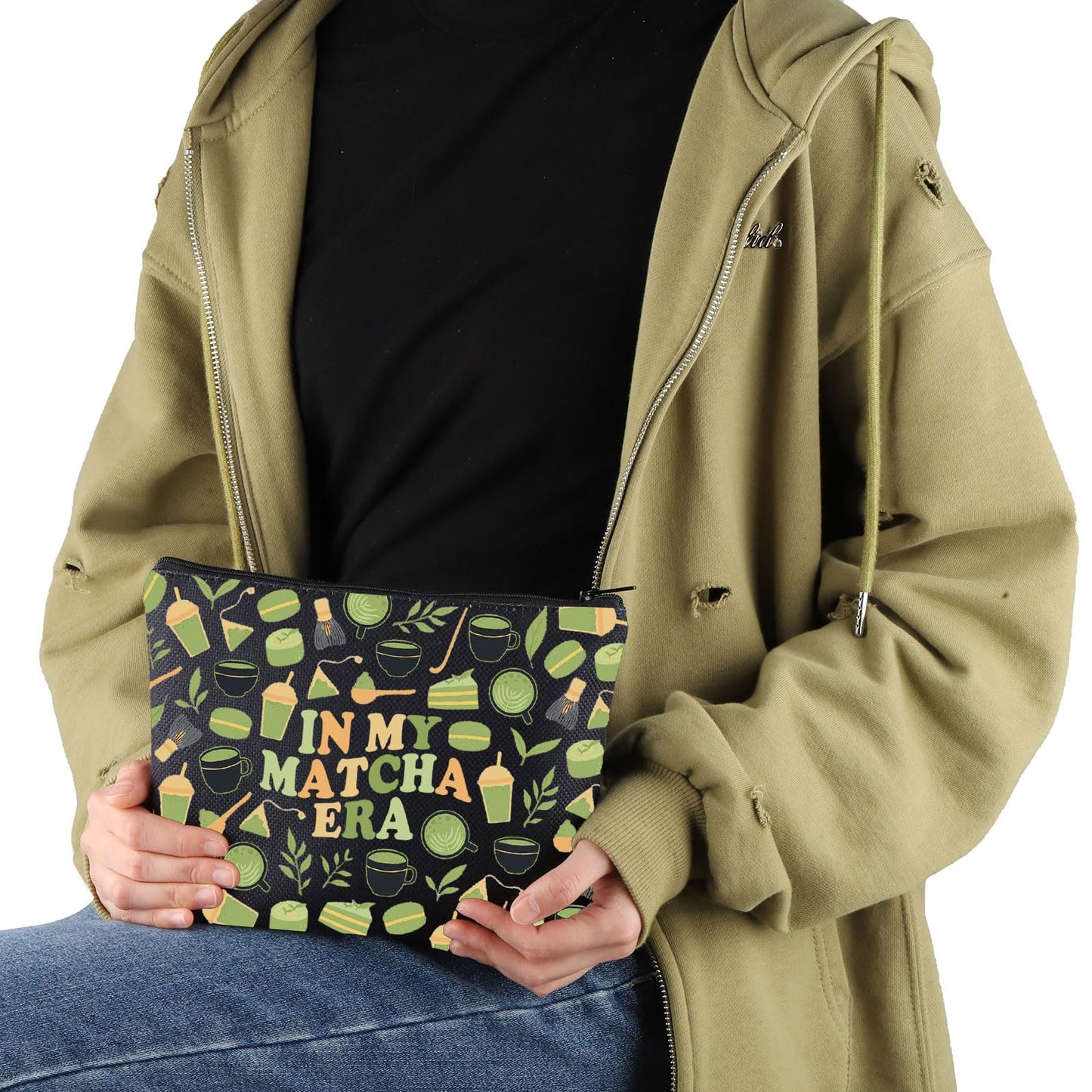 VAMSII Matcha Lover Gift Matcha Era Makeup Bag Tea Lover Cosmetic Bag Matcha Merch (Matcha Era M)