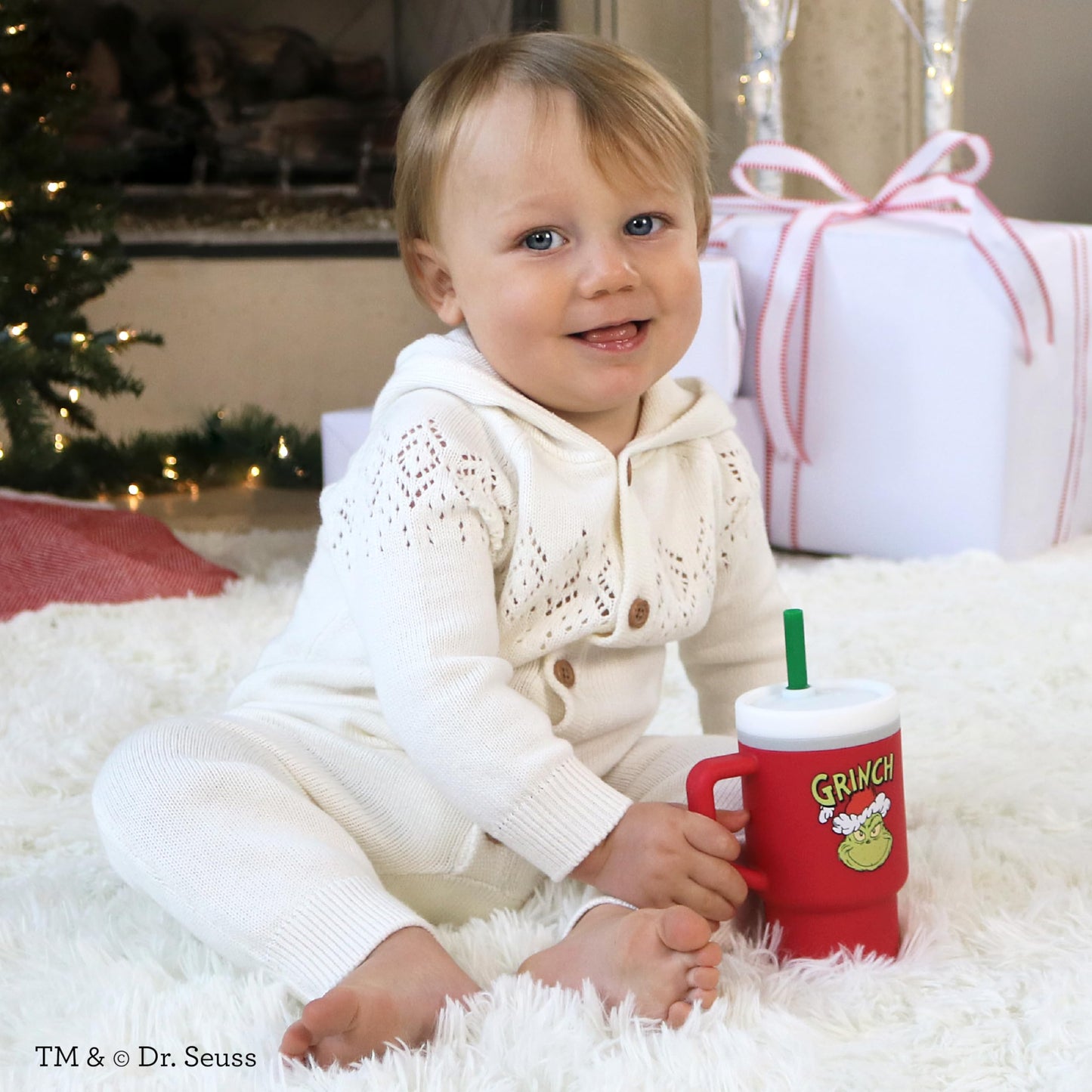Infantino My 1st Tumbler, 9 Oz. Silicone Sippy Cup with Straw & Handle, Spill-Resistant Baby Cup for On-the-Go, BPA-Free Transition Bottle, Red Grinch