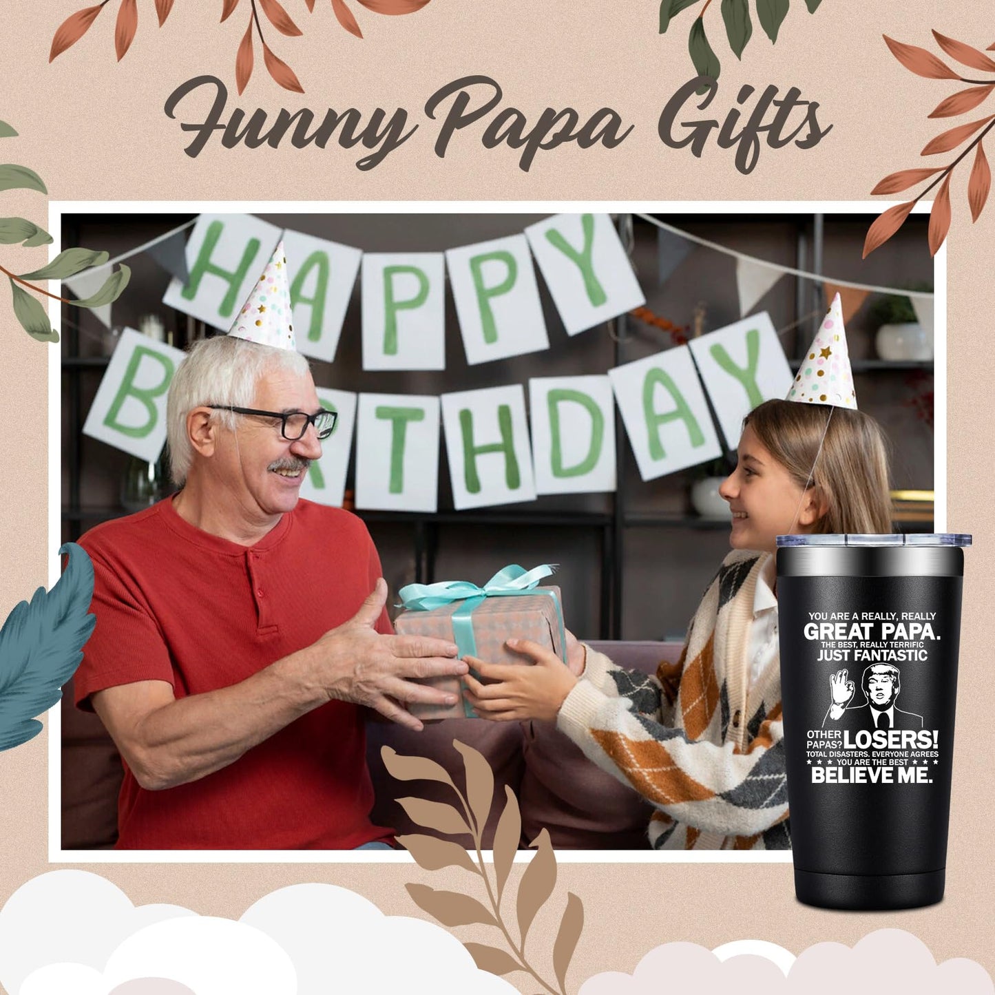 Grifarny Papa Gifts - Fathers Day Gift for Papa's - Papaw Christmas Gifts from Grandkids - You Are a Really Really Great Papa Tumbler Cup 20oz