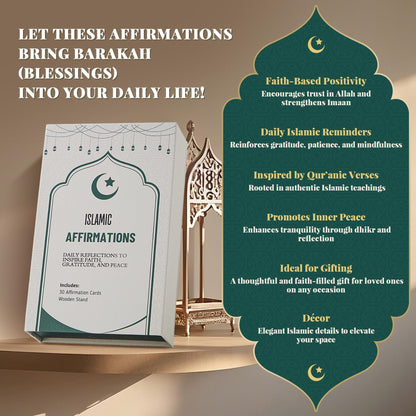 Islamic Affirmation Cards Set of 30, Magnetic Box & Stand - Ideal for Ramadan Gifts, Eid Gifts, Islamic Gifts, Eid Decorations for Home, Eid Mubarak Decorations, Positive Affirmations Cards, Muslim