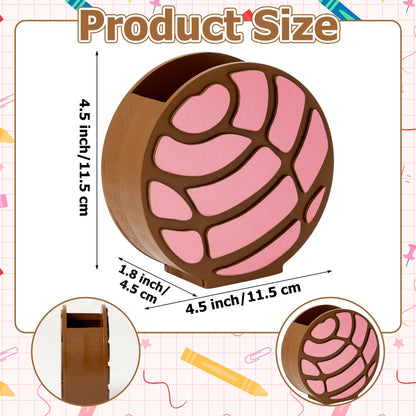 MALLMALL6 Mexico Concha Pencil Holder - 3D Mexican Bread Pink Wooden Pen Holder, Back to School Funny Caddy Case Gift for Kids, Desktop Storage Organizer for Classroom Teacher Office