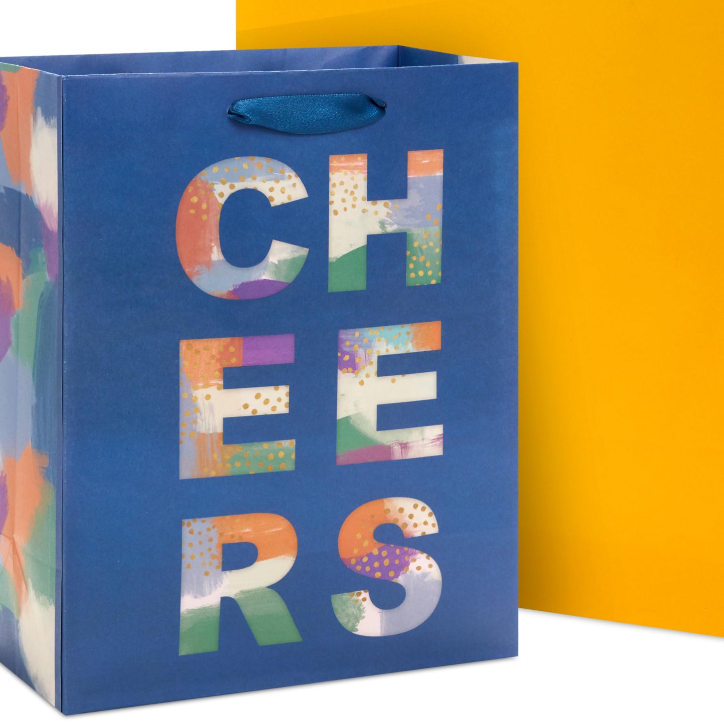 Hallmark Solid Gift Bag Assortment (8 Bags: 4 Medium 9", 4 Large 13") Blue, Green, Orange, Cheers, Stripes