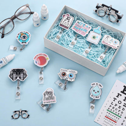 Landical 10 Pcs Optometry Badge Reel Funny Optometrist Badge Clip Holder Retractable Name Card Holder Eye Doctor Ophthalmology Gifts for Medical Md Rn Nurse Office