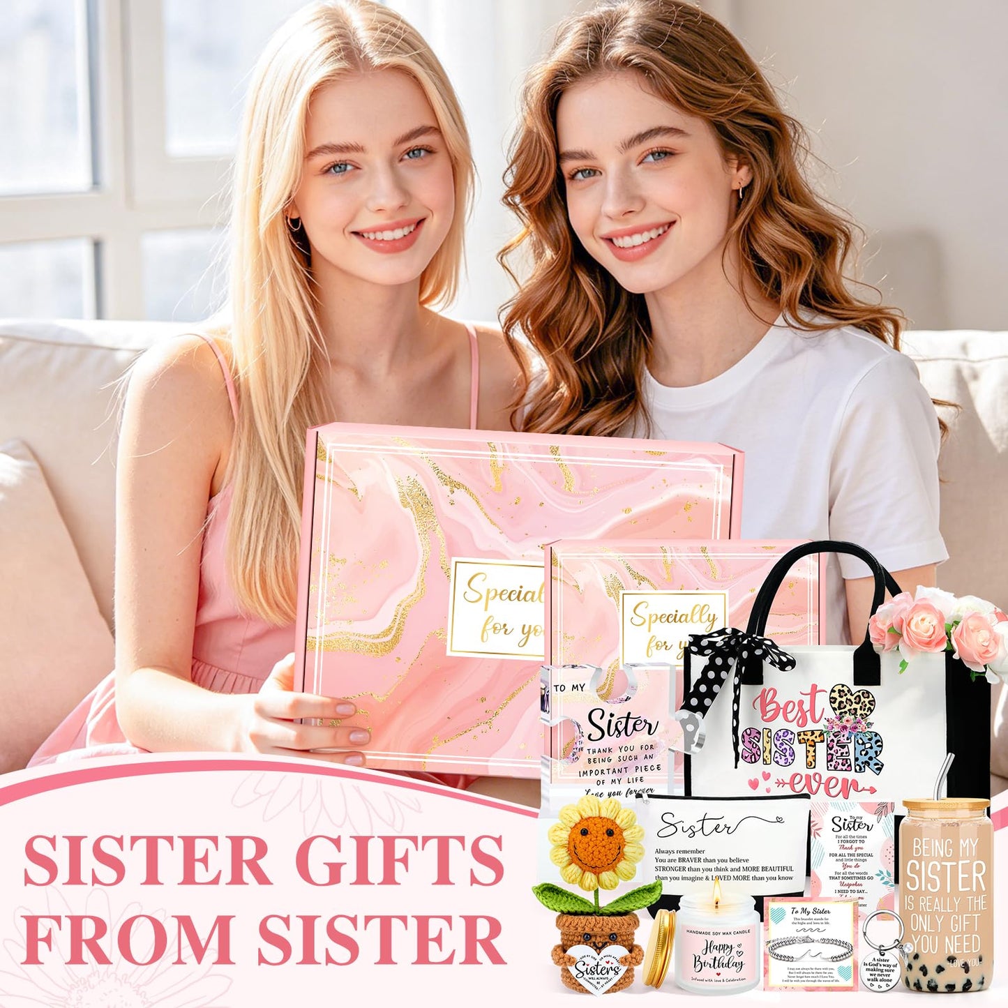 Sisters Gifts from Sister Birthday Gifts for Sisters Adult Funny Gift Ideas for Best Sister Ever Meaningful Gift for Siblings Cool Little Sis Present Set for Women Older Younger Sis Who Has Everything