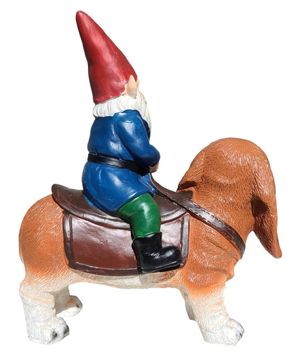 Funny Guy Mugs Gnome Riding A Basset Hound - Funny Garden Gnomes Gifts for Women - Garden Gnomes for Outdoors - Gifts for Dog Lovers - Indoor/Outdoor Garden Gnome Sculpture for Patio, Yard or Lawn