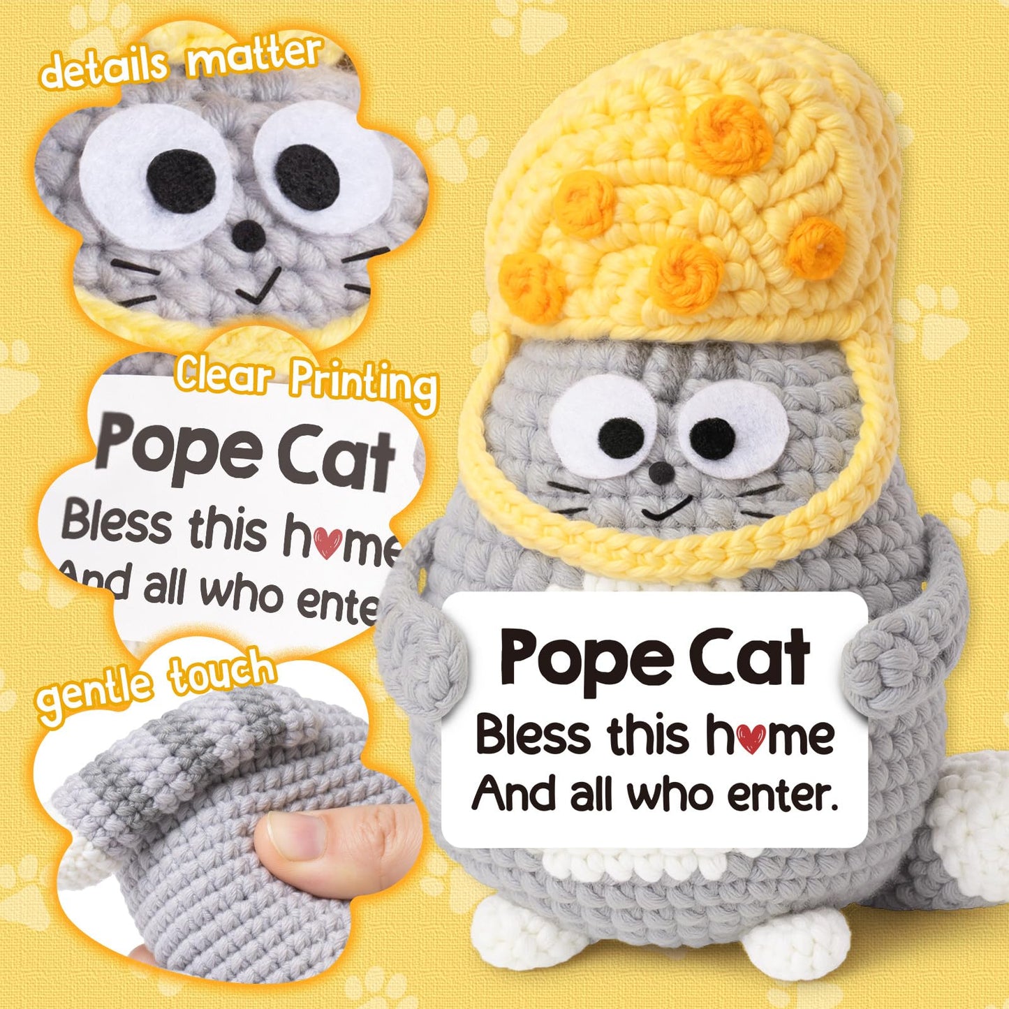 House Warming Gifts New Home, Funny Crochet Pope Cat, New Home Gift Ideas, Home Warming Present for Women Men Friends, Housewarming Gifts New Apartment, Cute Mini Crochet Cat Animals