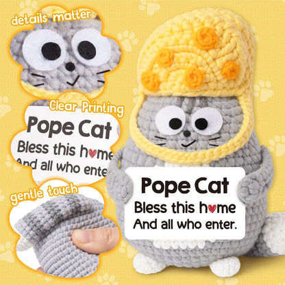 House Warming Gifts New Home, Funny Crochet Pope Cat, New Home Gift Ideas, Home Warming Present for Women Men Friends, Housewarming Gifts New Apartment, Cute Mini Crochet Cat Animals