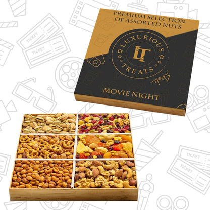 Luxurious Treats Movie Night Gift Basket - Gourmet Mixed Dried Fruit & Nuts Variety Box, Healthy Gifts Dad Men Women Fathers Day Gift Ideas
