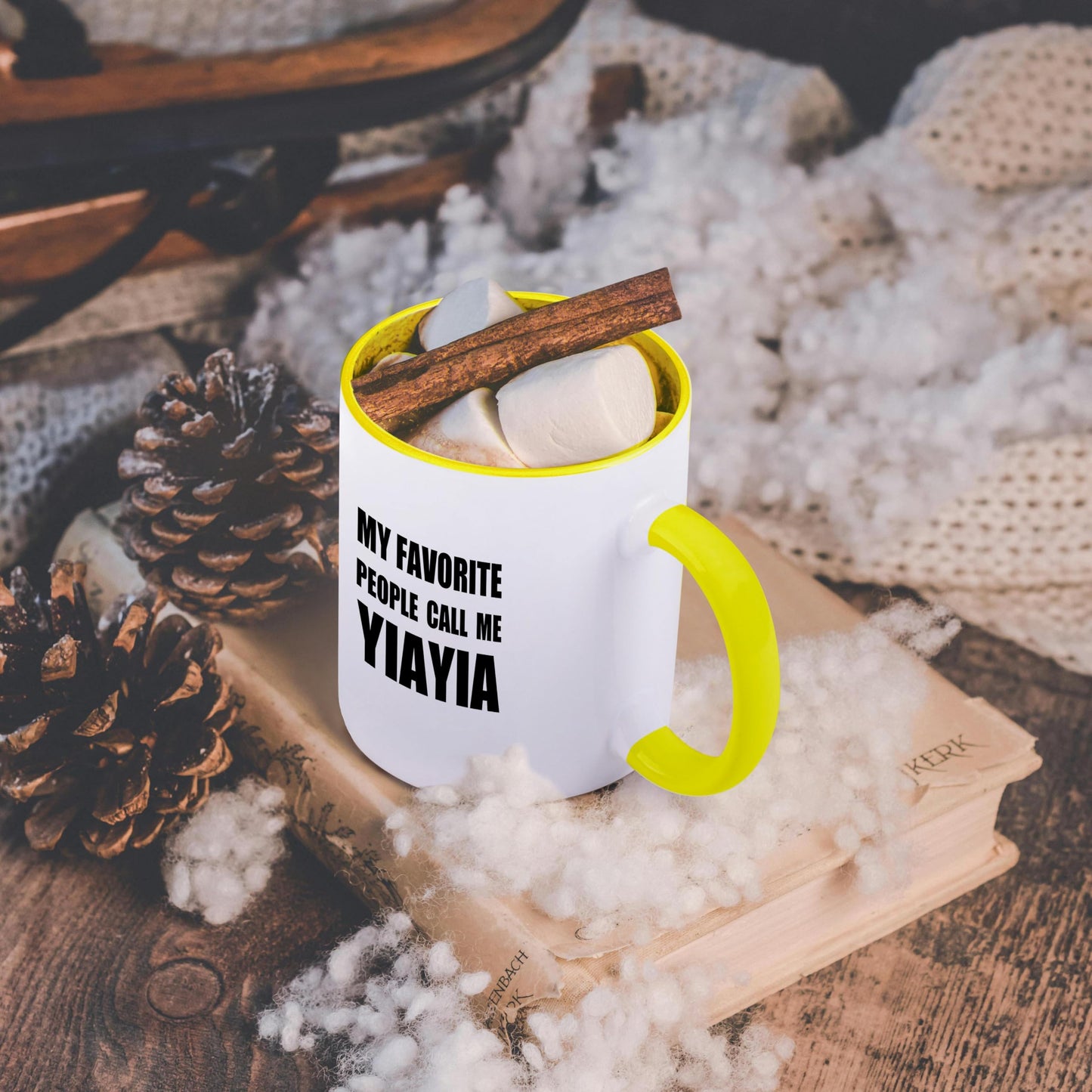 3dRose My Favorite People Call Me YiaYia - fun black text design for grandma 11oz Two-Tone Yellow Mug