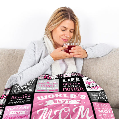 Moms Birthday Gifts from Daughter Son - Blanket Gifts for Mom - World's Best Mom Ever Gifts - Christmas Valentines Day Mothers Day Birthday Present for Moms - Mother Life Blanket 50"x60"
