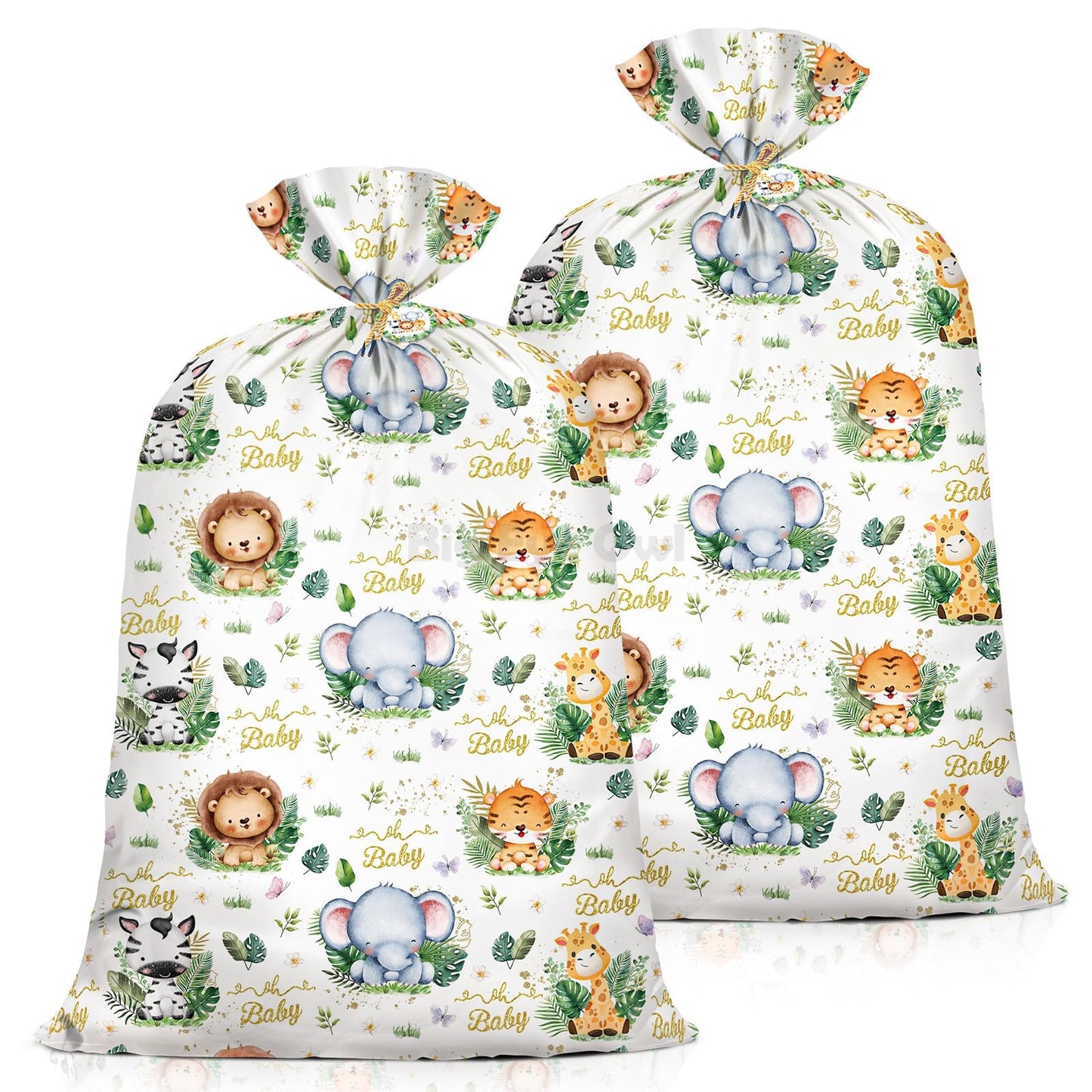 2Pcs Extra Large Baby Shower Plastic Gift Bags 70"x 40" Jumbo Safari Jungle Animals Present Bag XXL Big Gift Wrapping Bags Oversized Reusable Baby Gender Reveal Birthday Party Favors Goody Bags