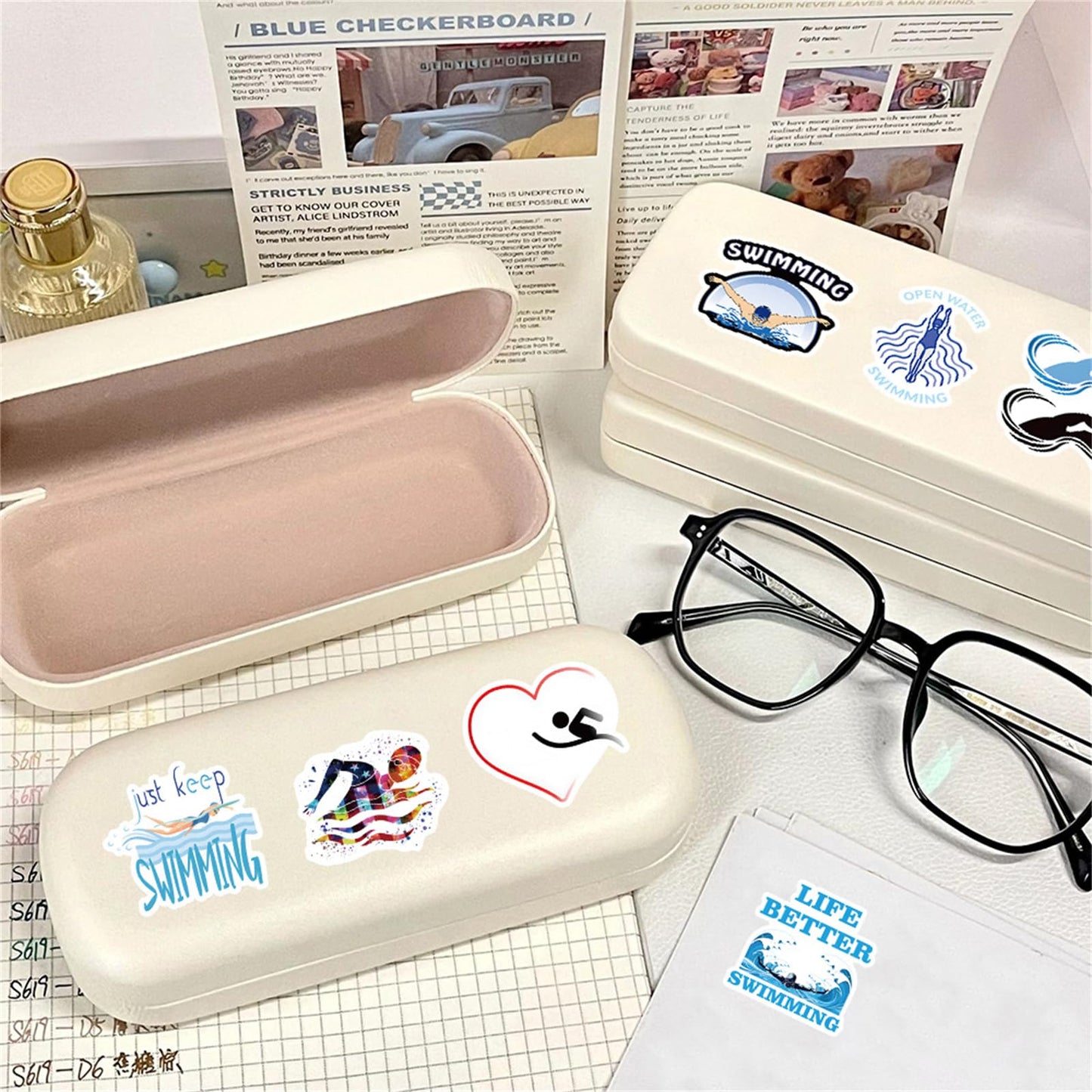 60PCS Swimming Stickers Waterproof Vinyl Swimmer Stickers for Water Bottles Luggage Phone, Asverbet Cute Sport Stickers for Teens Adults Swim Decorations Gifts for Kids
