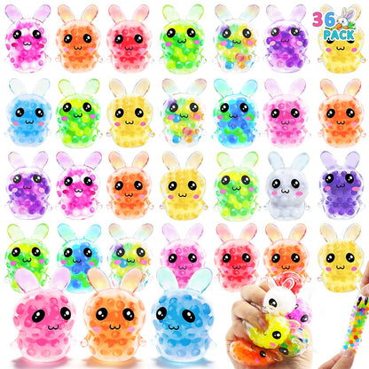 36 Pack Bunny Stress Balls Squeeze Fidget Toys 12 Colors Stress Relief Squishies Balls for Kids Boys Girls Teens Birthday Party Favors Classroom Prizes Exchange Gift Goodie Bag Fillers Pinata Stuffers