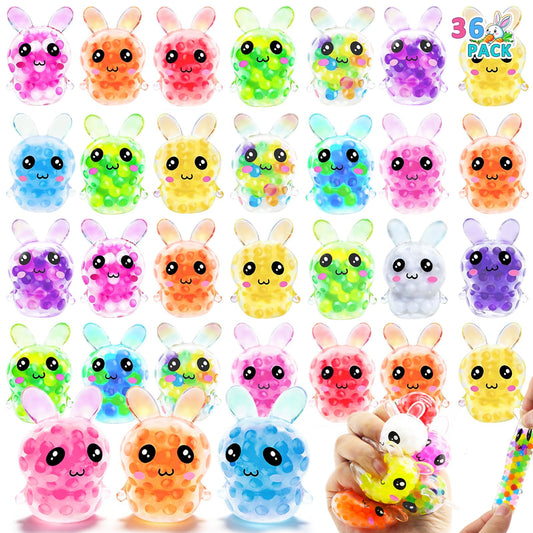 36 Pack Bunny Stress Balls Squeeze Fidget Toys 12 Colors Stress Relief Squishies Balls for Kids Boys Girls Teens Birthday Party Favors Classroom Prizes Exchange Gift Goodie Bag Fillers Pinata Stuffers