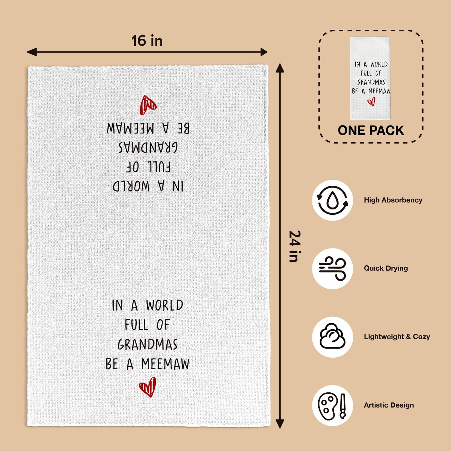 Funny Meemaw Gifts Kitchen Towels, for Grandma, Pregnancy Announcement Gifts for Grandma, in A World Full of Grandmas Be A Meemaw Tea Kitchen Hand Towels 16x24 Inch