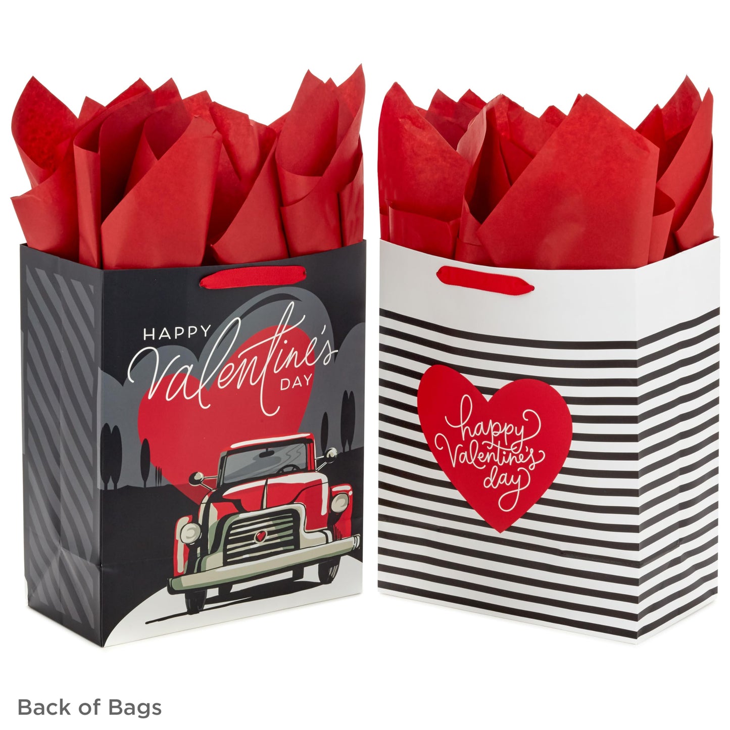 Hallmark 13" Large Valentine's Day Gift Bags With Tissue Paper (Stripes and Red Truck 2-Pack)