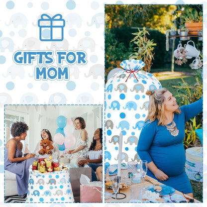Zonon 3 Pcs 56'' XL Extra Large Baby Shower Bag Blue Elephant Giant Oversized Holiday Plastic Gift Bags Jumbo Huge Storage Wrapping for Birthday Present Holiday Party Favors Gift Wrap(Blue)