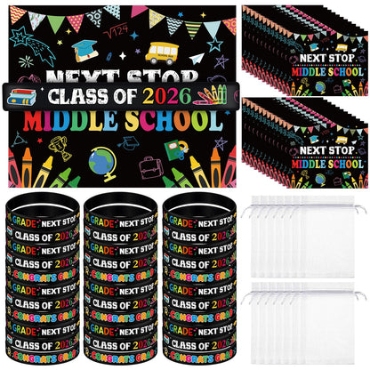 Cinnvoice 5th Grade Gifts for 2026 Graduation Include Grade Graduation Silicone Wristbands and Greeting Card with Organza Bags for 5th(24 Sets)