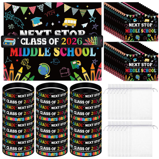 Cinnvoice 5th Grade Gifts for 2026 Graduation Include Grade Graduation Silicone Wristbands and Greeting Card with Organza Bags for 5th(24 Sets)