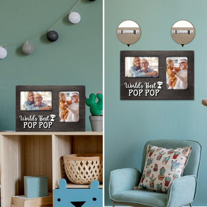 Christmas Pop Pop Gifts, Poppop Gifts from Grandson 3D Photo Frame Hold 4x6 Inches Two Photos, World's Best Pop Gift Gag Birthday Gift for Him from Granddaughter on Father's Day Grandparents Day