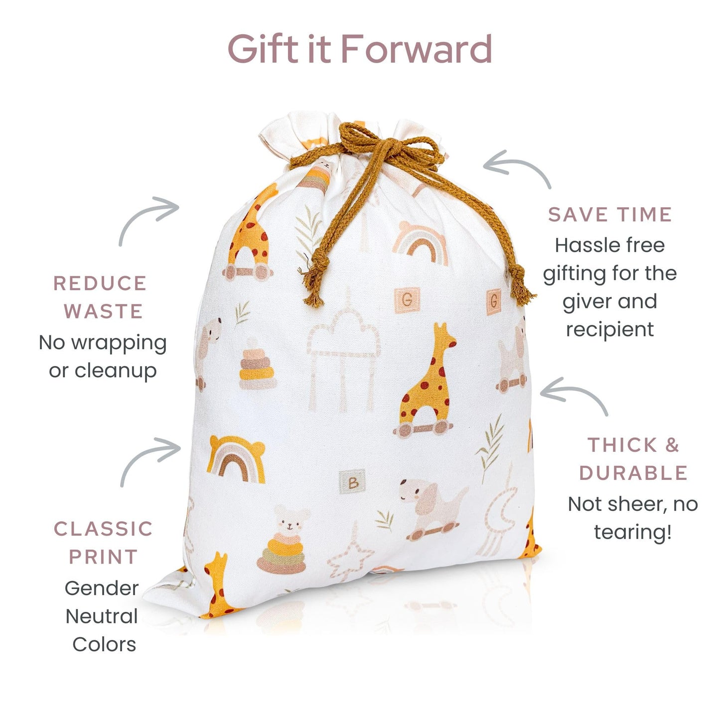 Gather & Knot Drawstring Gift Bags | 20" Large 12" Small | Premium Canvas | Reusable Fabric Wrap for Baby Shower, Neutral Gender Reveal, Kid Birthday | Boho Toy