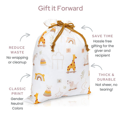 Gather & Knot Drawstring Gift Bags | 20" Large 12" Small | Premium Canvas | Reusable Fabric Wrap for Baby Shower, Neutral Gender Reveal, Kid Birthday | Boho Toy