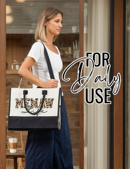 InnoBeta Memaw Gifts Canvas Tote Bag for Grandma, Memaw Life Bag with Top Zipper Closure and Shoulder Strap for Birthday, Mother's Day, Christmas