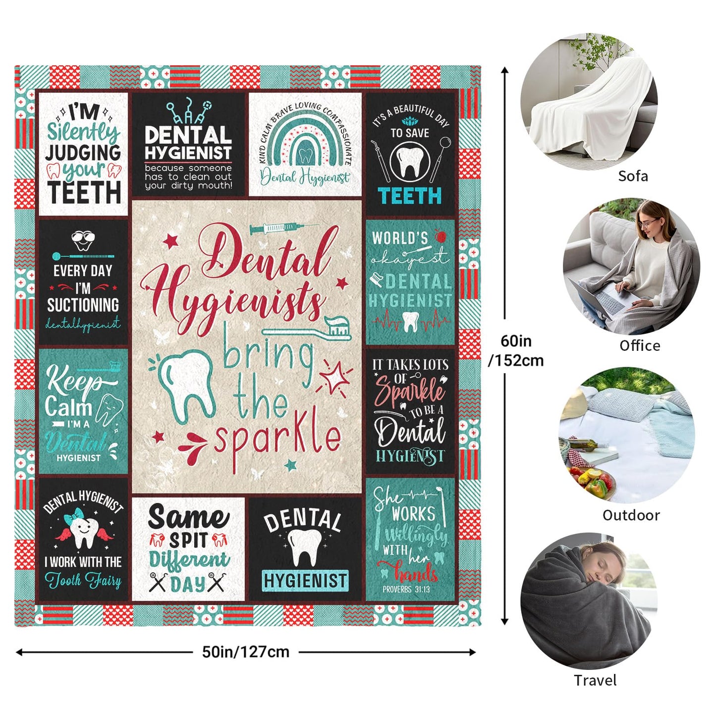 ZWERIVP Dental Hygienist Gifts for Women, Gifts for Dental Hygienist, Dental Hygiene Present, Dental hygien Birthday Present for Women, Dental Hygienet Appreciation Throw Blanket 60"X50"