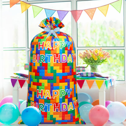 Ctosree 2 Pcs 70" x 40" Extra Large Jumbo Gift Bag Building Block Plastic Giant Gift Bags Oversized Gift Wrapping Bags with 2 Rolls Ribbons for Birthday Party Baby Shower Favor Holiday Supplies
