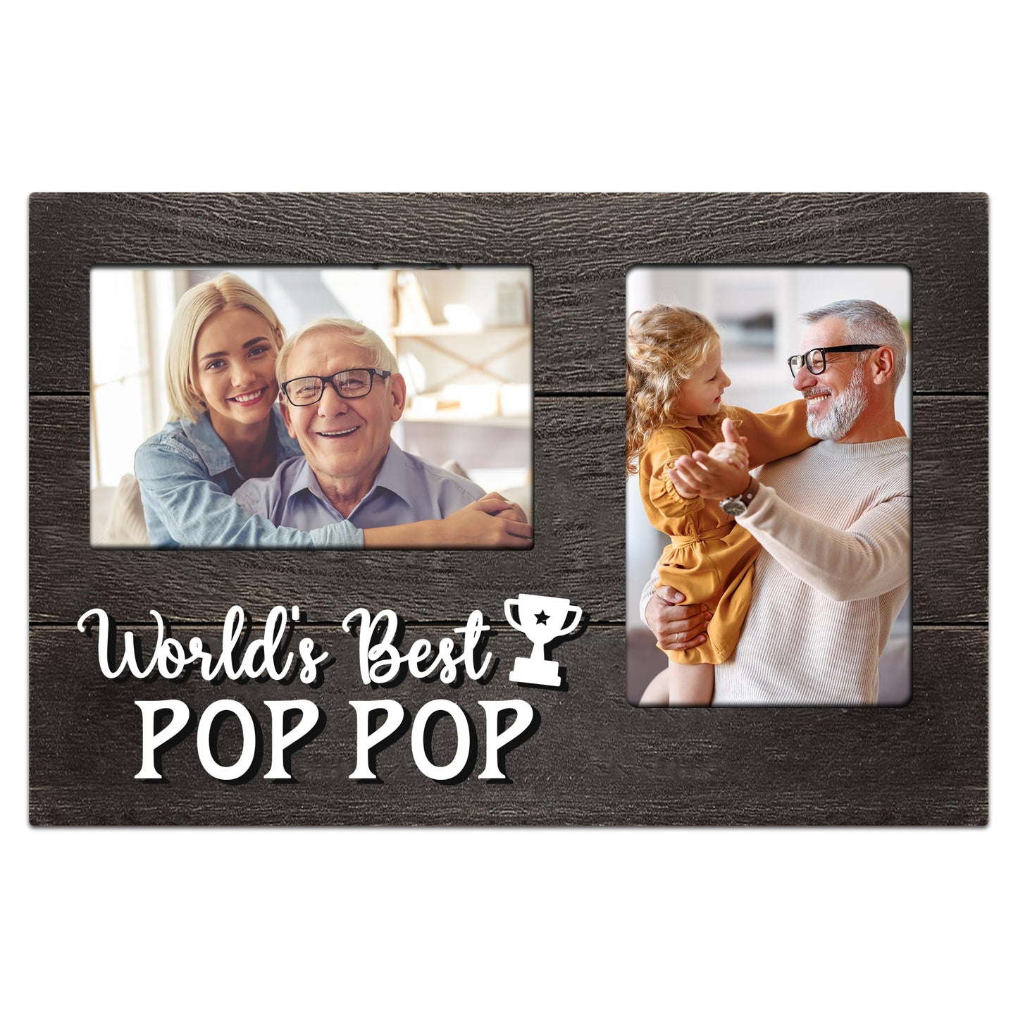 Christmas Pop Pop Gifts, Poppop Gifts from Grandson 3D Photo Frame Hold 4x6 Inches Two Photos, World's Best Pop Gift Gag Birthday Gift for Him from Granddaughter on Father's Day Grandparents Day