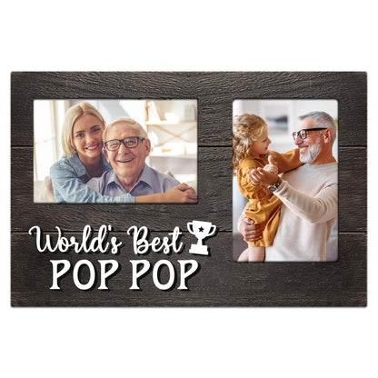 Christmas Pop Pop Gifts, Poppop Gifts from Grandson 3D Photo Frame Hold 4x6 Inches Two Photos, World's Best Pop Gift Gag Birthday Gift for Him from Granddaughter on Father's Day Grandparents Day