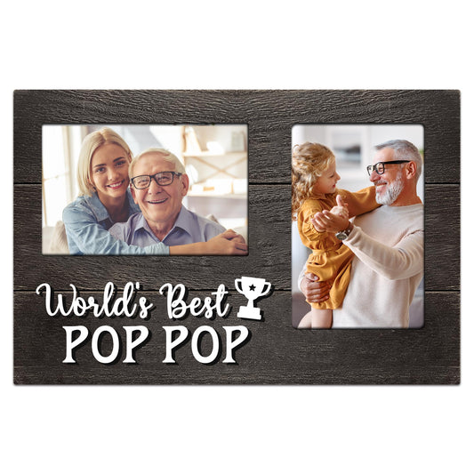 Christmas Pop Pop Gifts, Poppop Gifts from Grandson 3D Photo Frame Hold 4x6 Inches Two Photos, World's Best Pop Gift Gag Birthday Gift for Him from Granddaughter on Father's Day Grandparents Day