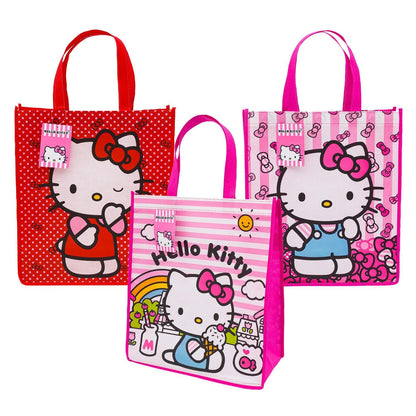 Fast Forward Hello Kitty Reusable Tote Bags, 16 inch, Pink and Red, 3 Pack