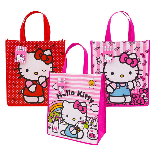 Fast Forward Hello Kitty Reusable Tote Bags, 16 inch, Pink and Red, 3 Pack
