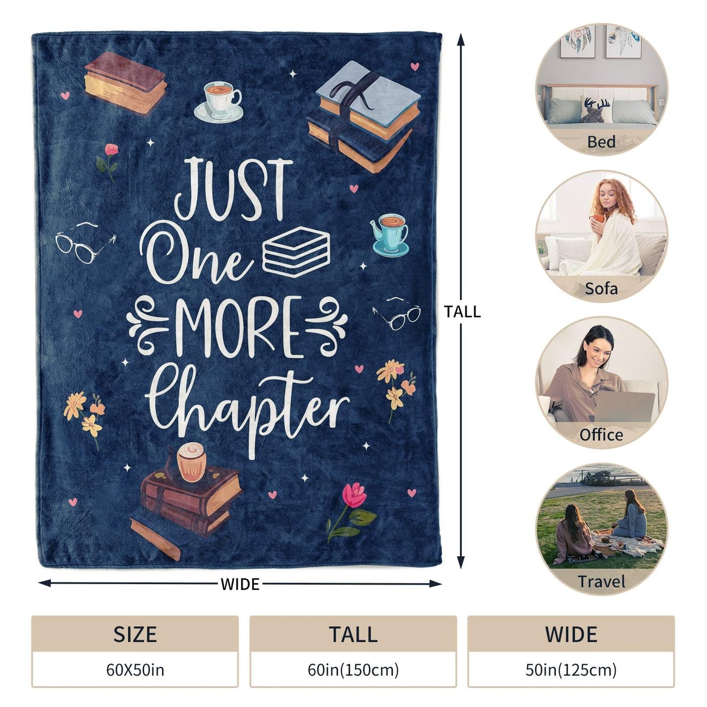 Book Lovers Gifts, Graduation Gift for Him Her Book Lover Throw Blanket, Birthday Gifts for Women, Librarian Birthday Gift for Friends 60" x50 (Navy Blue)