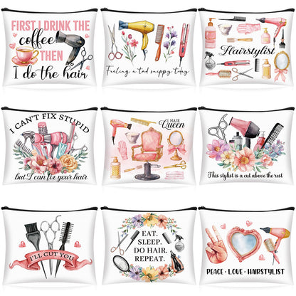 Reginary 9 Pcs Hairstylist Gifts Hairdresser Makeup Bag Hair Stylist Cosmetology Bag Cosmetic Zipper Pouch Case for Hairstylists Hairdressers Inspirational Cosmetology Graduation Gifts