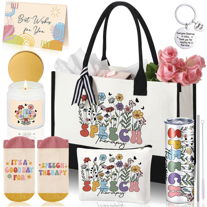 Patelai 7 Pcs Speech Therapy Gifts Speech Language Pathologist Graduation Birthday Appreciation Gifts Set for Assistant Therapist, Pathologist Mothers Day, Teacher with 20oz Tumbler Canvas Tote Bag