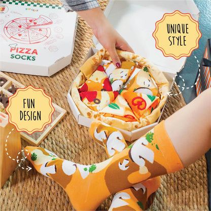 POPCRAZE 4 and 1 Pairs Pizza Socks in a Box with 2 or 4 Designs - One Size Fits Most.Novelty Socks. Mothers Day Gift Idea