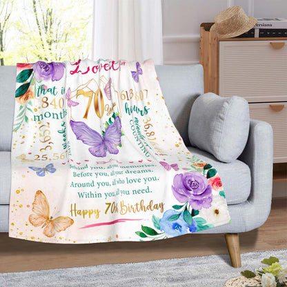 ZWERIVP 70th Birthday Gifts for Women, 70th Women Birthday Ideas, Best 1955 Gifts for 70 Year Old Woman Mom, Happy 70yr Woman Bday, 70 Bday Decorations Throw Blanket 50"X60"
