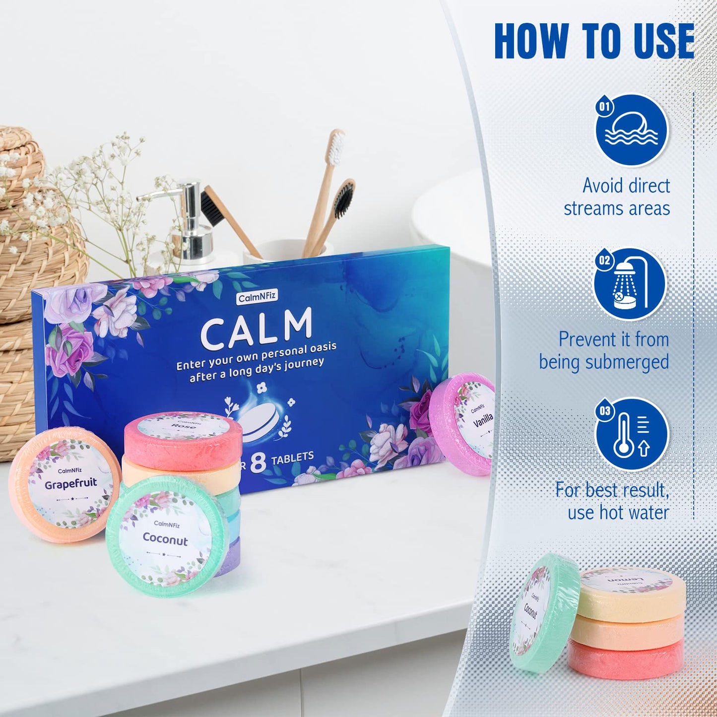 CalmNFiz Shower Steamers Aromatherapy 8 Pack – Gifts for Women, Shower Bombs with Essential Oils, Self Care Relaxation, Easter Basket Stuffers, Birthday Gifts for Mom Wife