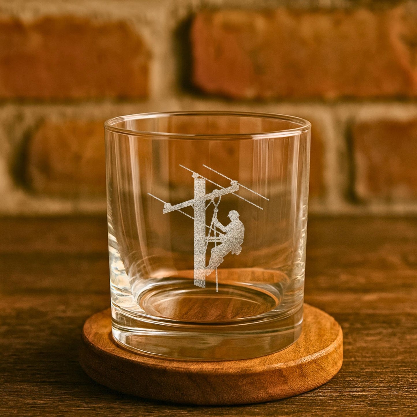 Lineman Whiskey Glass - Engraved Round Rocks Glass for Electrical Lineworkers, Powerline or Electrician Gift - 1 Pack