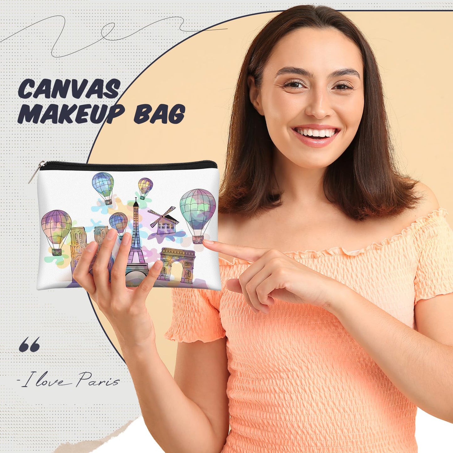 Reginary 6 Pcs City Cosmetic Bag Souvenir Gifts New York Zipper Pouch Chicago Souvenir Seattle Boston Nashville London Paris Italy Alaska Gifts Memento for Women Traveler(Paris)