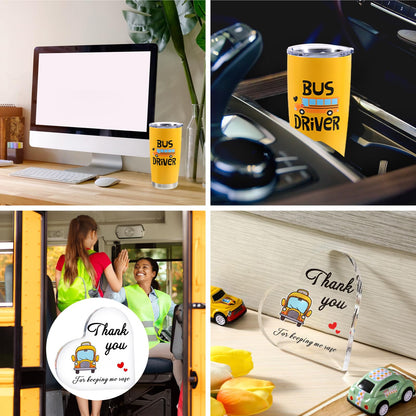 9-Piece School Bus Driver Appreciation Gifts - 20oz Heart-Shaped Tumbler Cup, Acrylic Heart Thank You Gifts, Bus Driver Pot Holder, Heat Resistant Oven Pads, Silicone Spatula